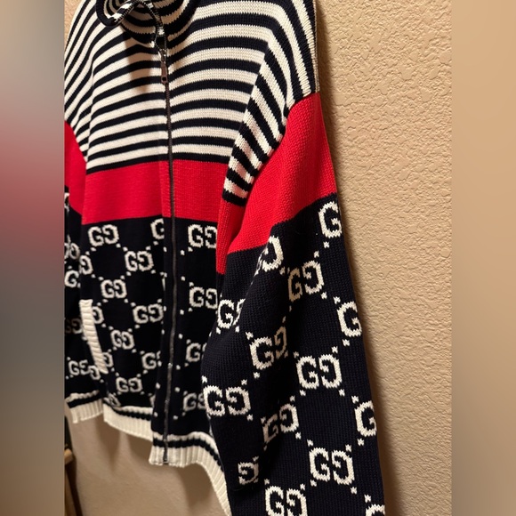 New Gucci GG Supreme Maxi Logo Full Zip Sweater Size L - Picture 5 of 12